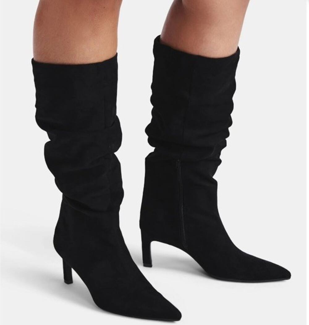 Black Faux Suede Slouchy Boots 9 Kitten Heels Pointed Toe NWT Time and Tru